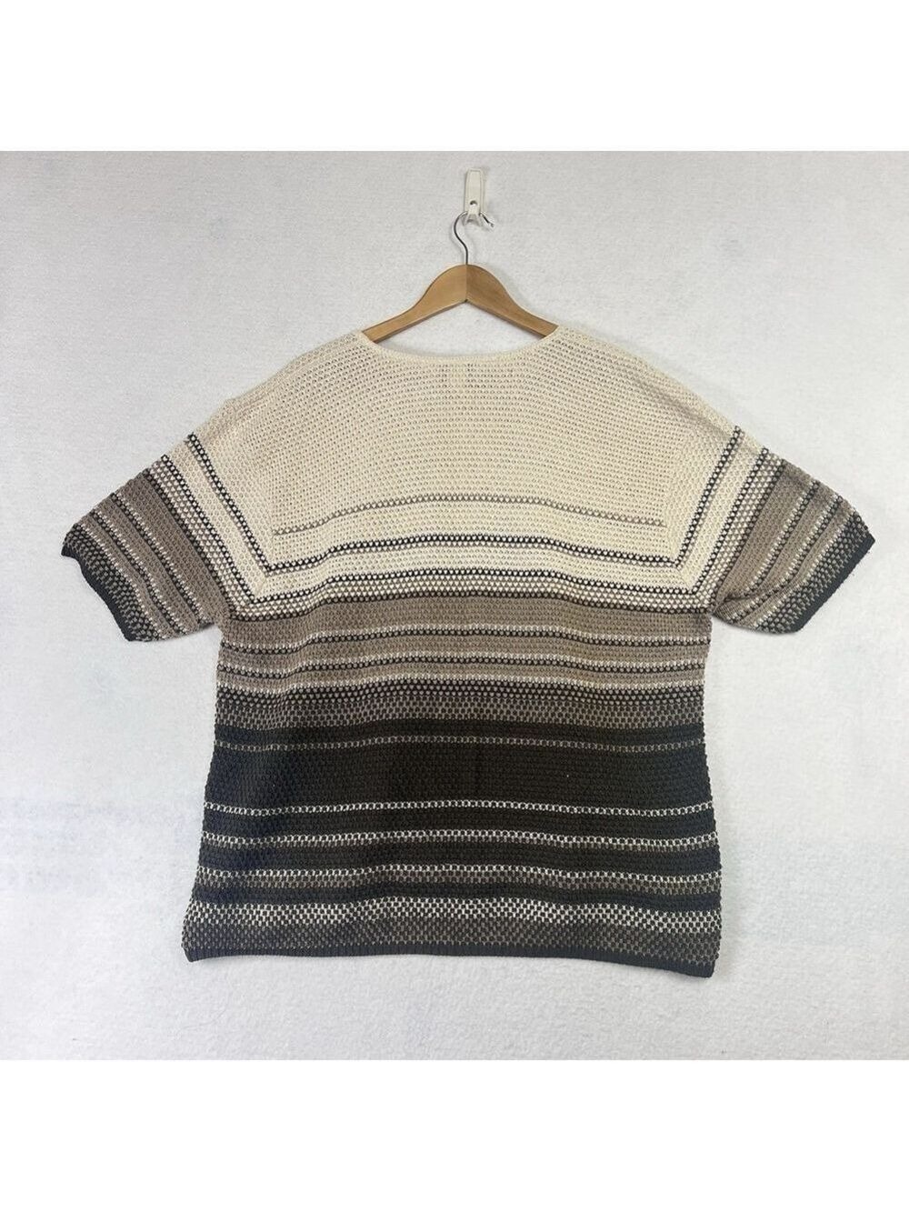 Vintage Reba Rose Womens Sweater Plus Size 22/24 Black Tan Stripe Short Sleeve - Picture 2 of 9